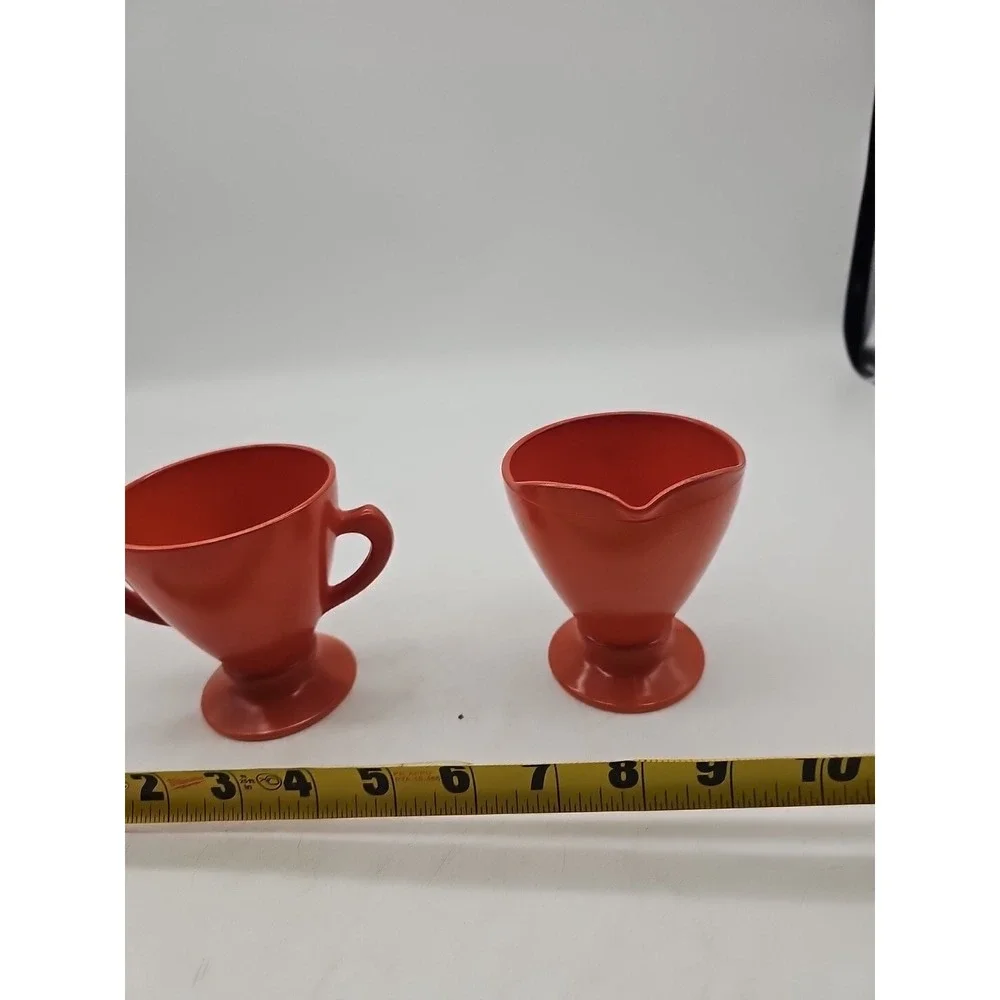 Hazel Atlas Burnt Orange Ovide Platonite‎ Creamer and Sugar Set Anchor Hocking